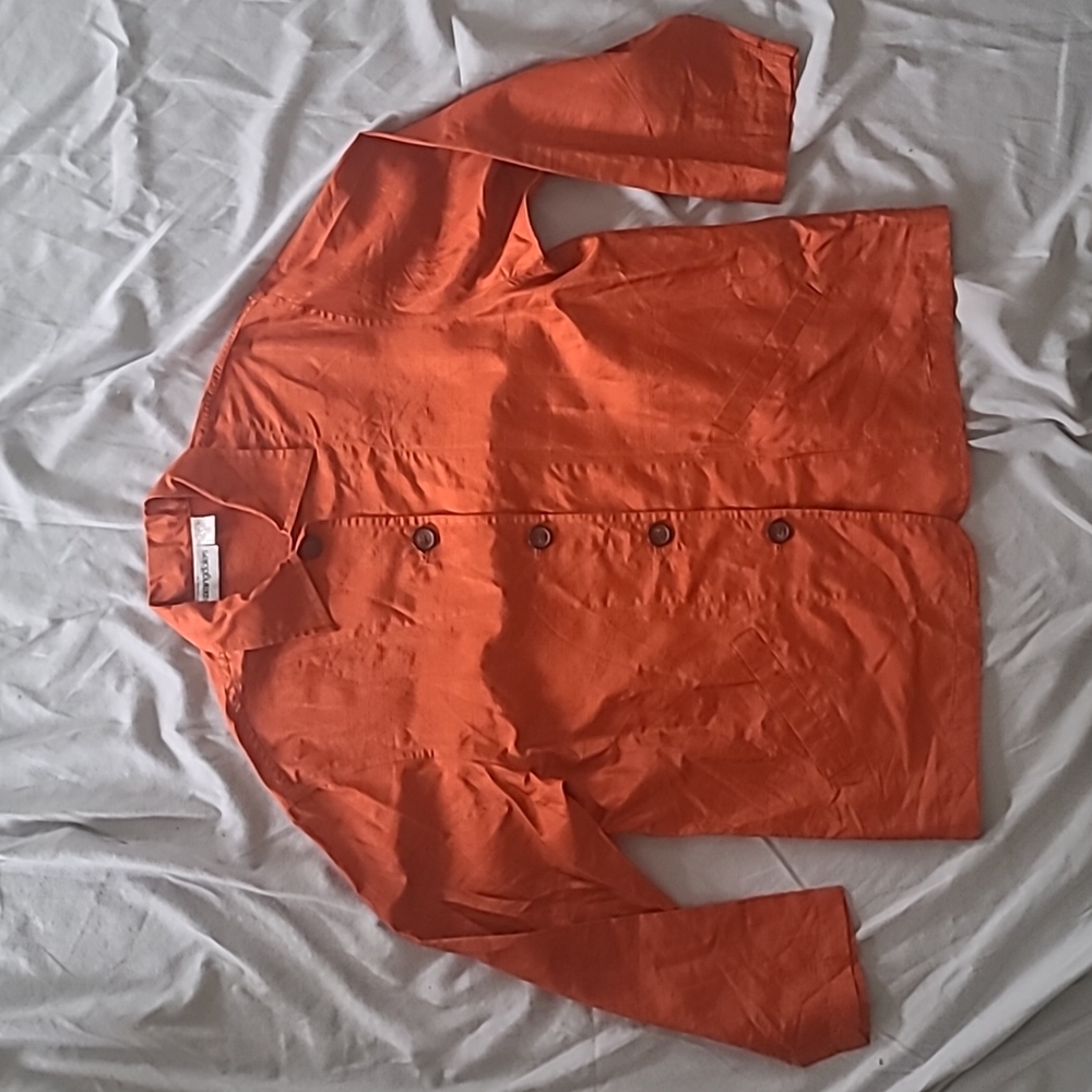 Bloomingdales 100% silk vintage shacket jacket shirt persimmon orange size 10